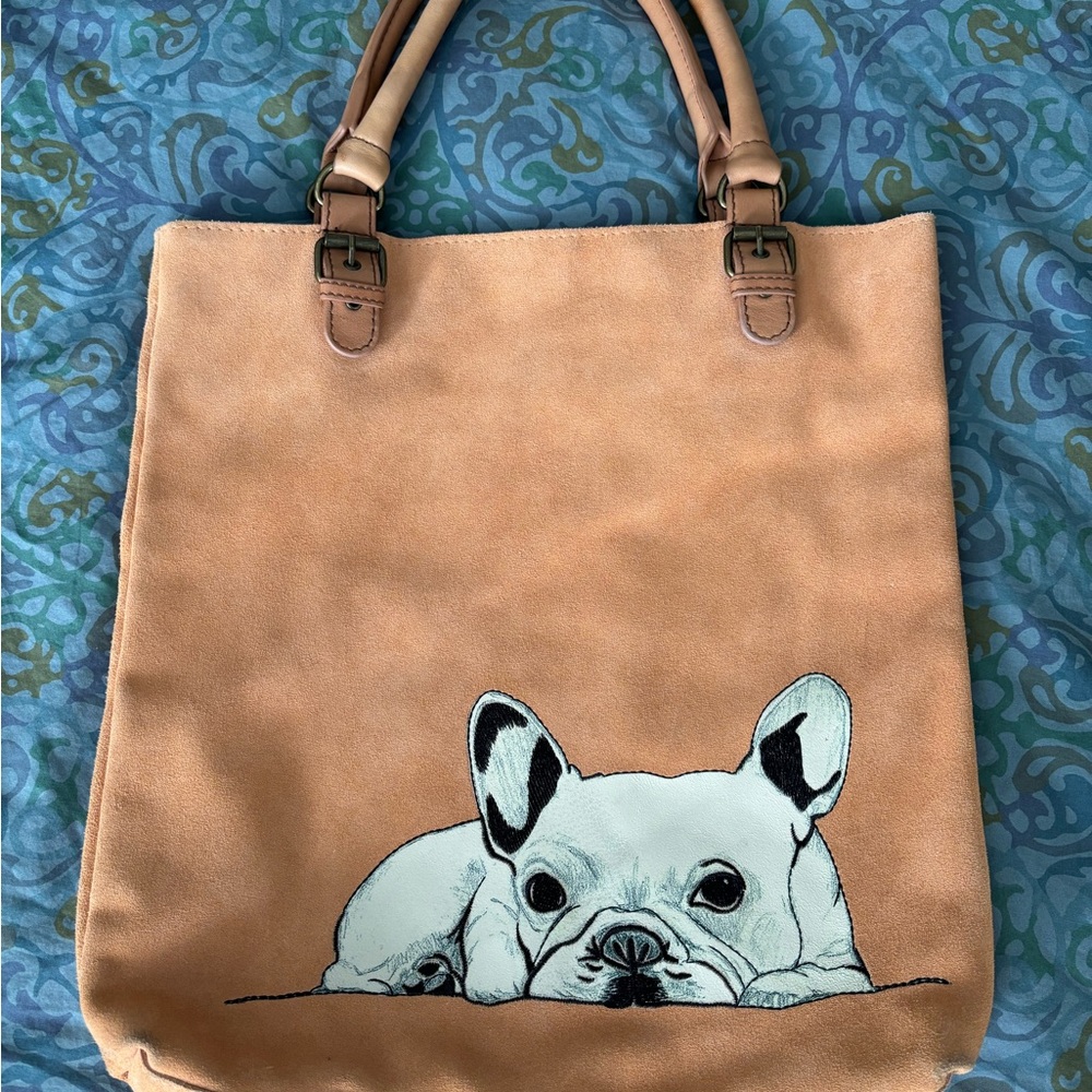 Miss Albright Peach Tote with French Bulldog Design by Donna McKenzie - Picture 2 of 8